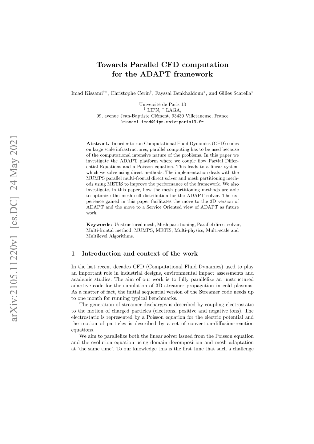 Arxiv:2105.11220V1 [Cs.DC] 24 May 2021 the Motion of Particles Is Described by a Set of Convection-Diﬀusion-Reaction Equations