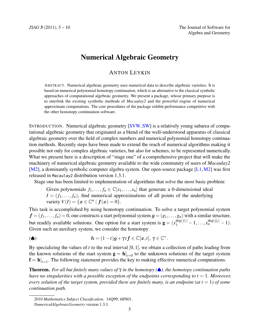 Numerical Algebraic Geometry