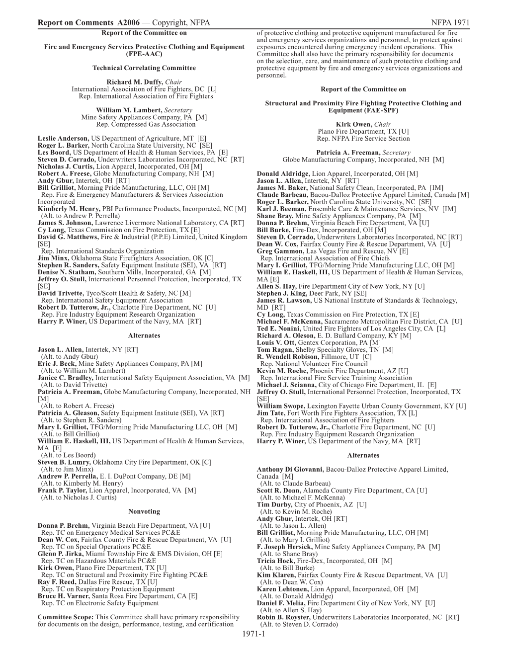 1971-1 Report on Comments A2006 — Copyright, NFPA NFPA 1971