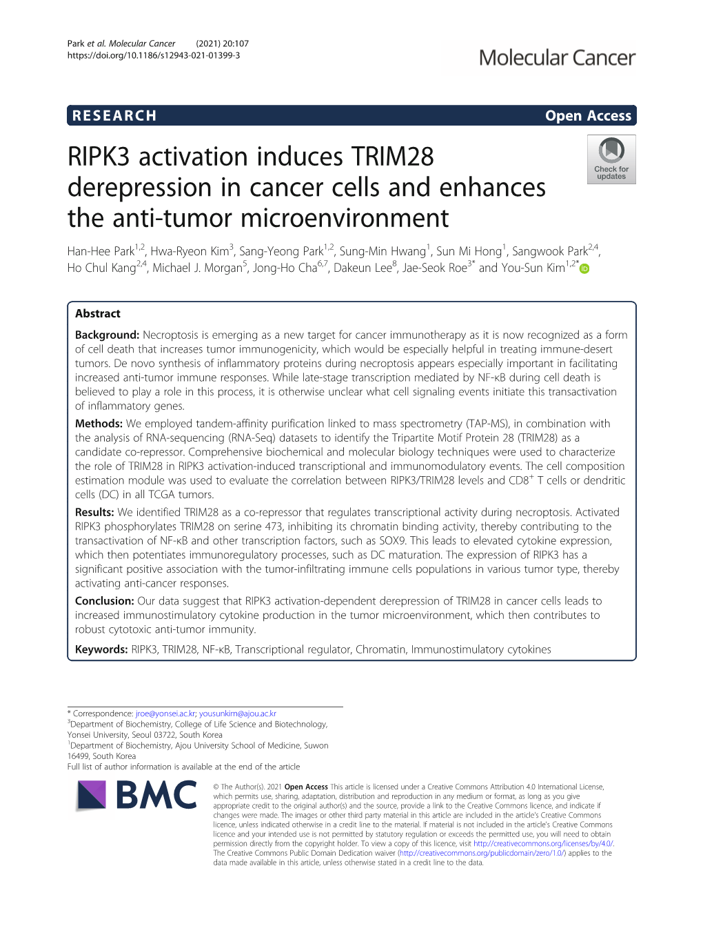RIPK3 Activation Induces TRIM28 Derepression in Cancer Cells And