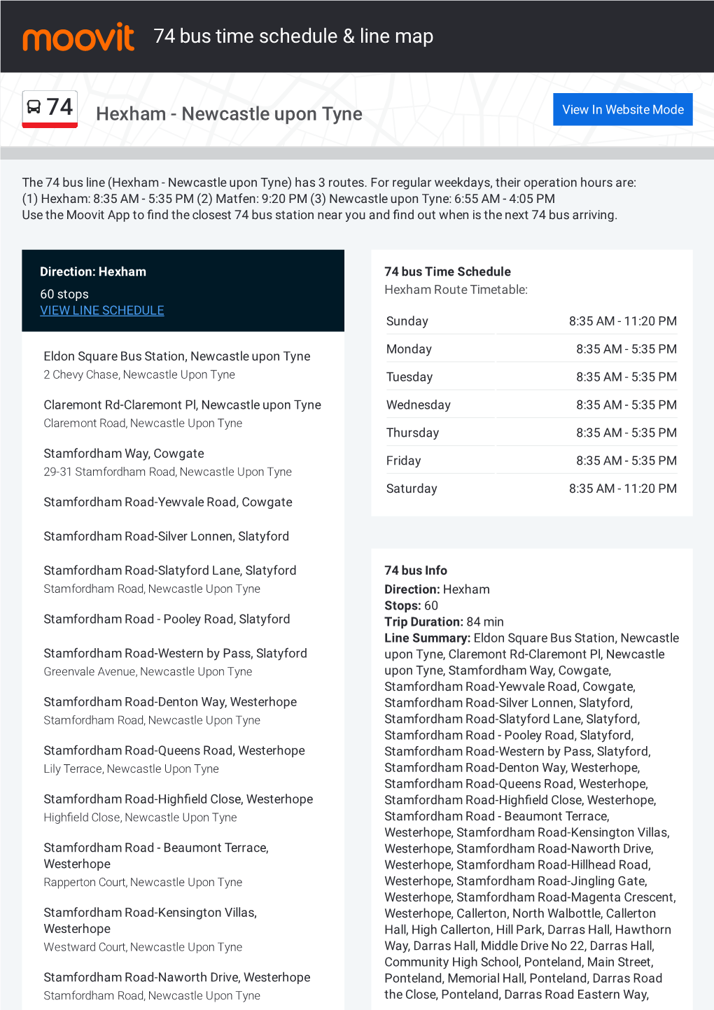 74 Bus Time Schedule & Line Route