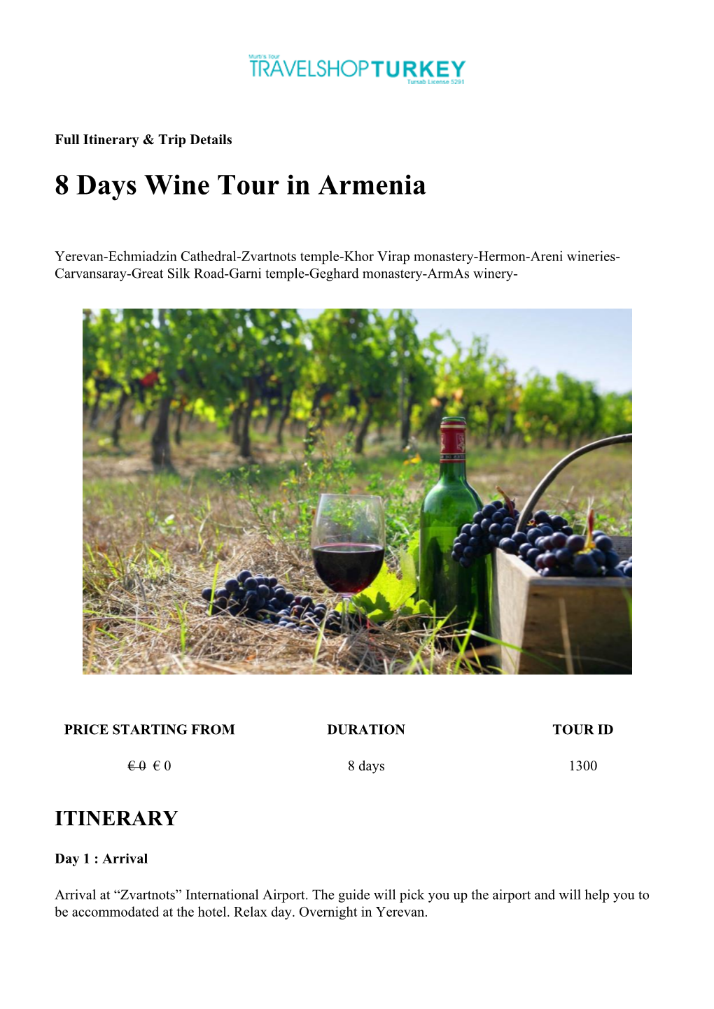 8 Days Wine Tour in Armenia