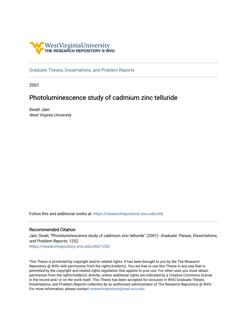 Photoluminescence Study of Cadmium Zinc Telluride