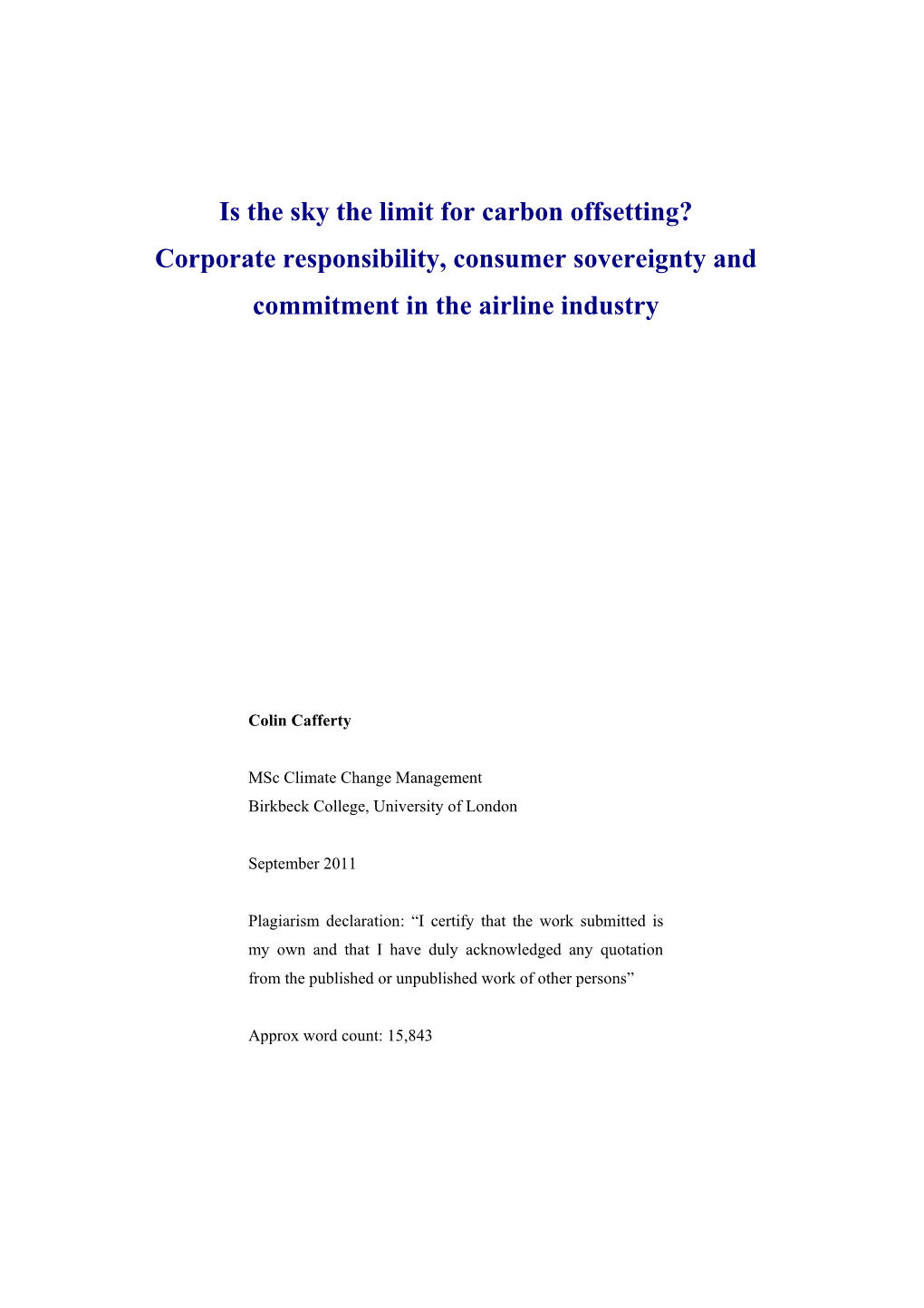 Dissertation Study on the Airline Industry