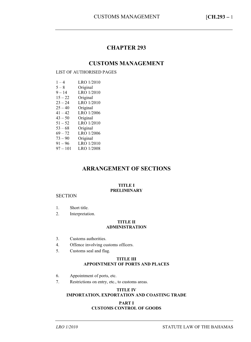 Customs Management [Ch.293 – 1