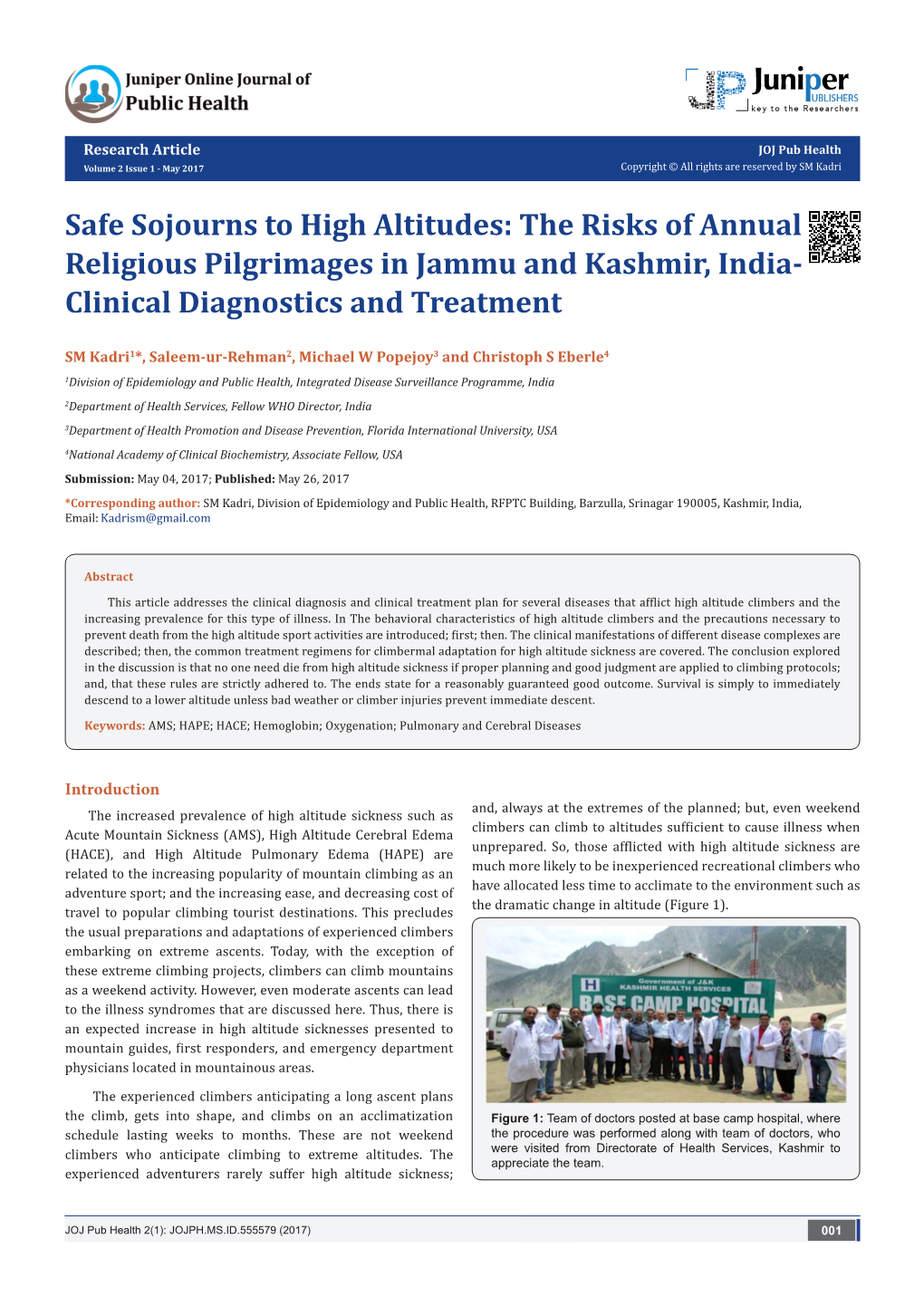 Safe Sojourns to High Altitudes: the Risks of Annual Religious Pilgrimages in Jammu and Kashmir, India- Clinical Diagnostics and Treatment