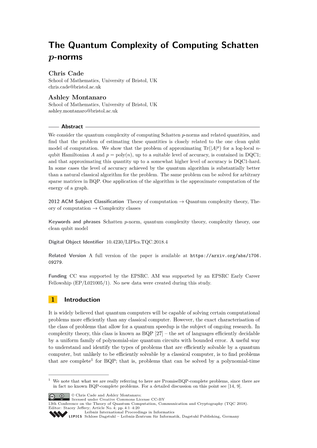 The Quantum Complexity of Computing Schatten P-Norms