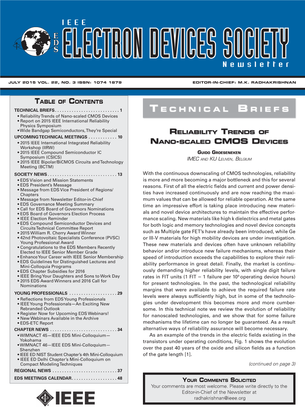 July 2015 IEEE EDS Newsletter