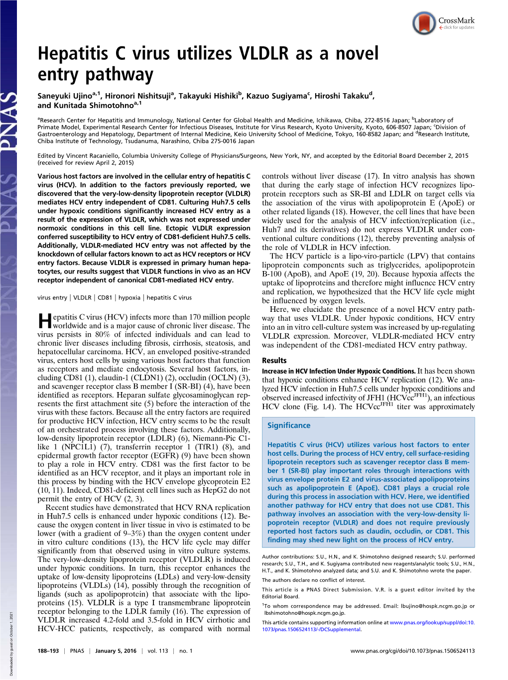 Hepatitis C Virus Utilizes VLDLR As a Novel Entry Pathway