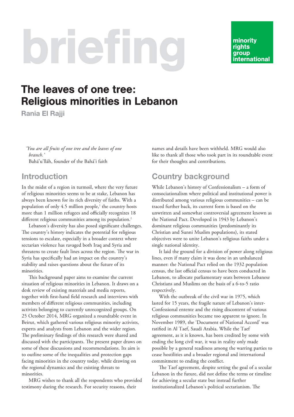 The Leaves of One Tree: Religious Minorities in Lebanon Rania El Rajji