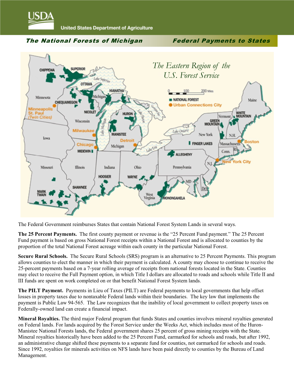 The National Forests of Michigan, Federal Payments to States