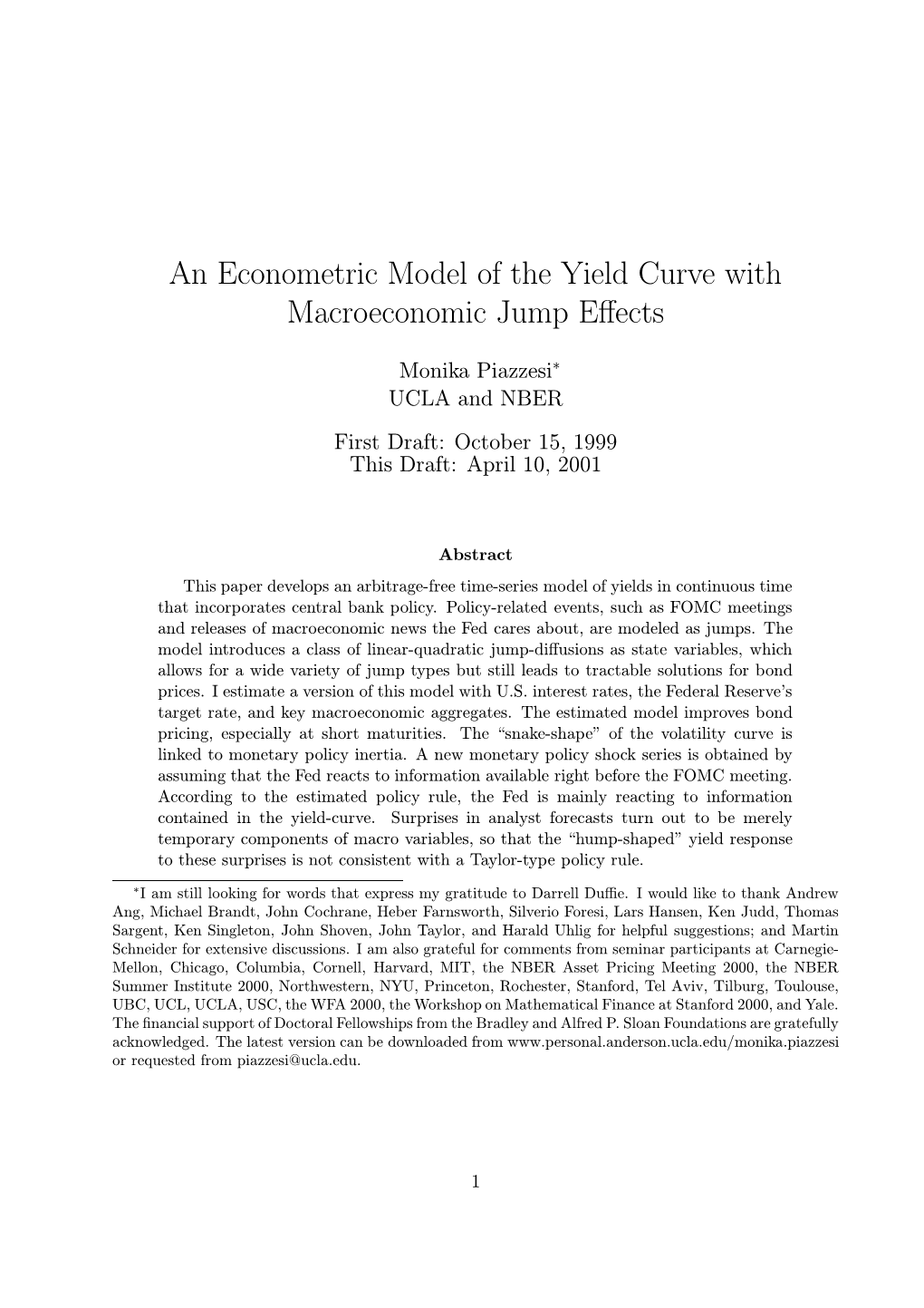 An Econometric Model of the Yield Curve with Macroeconomic Jump Eﬀects