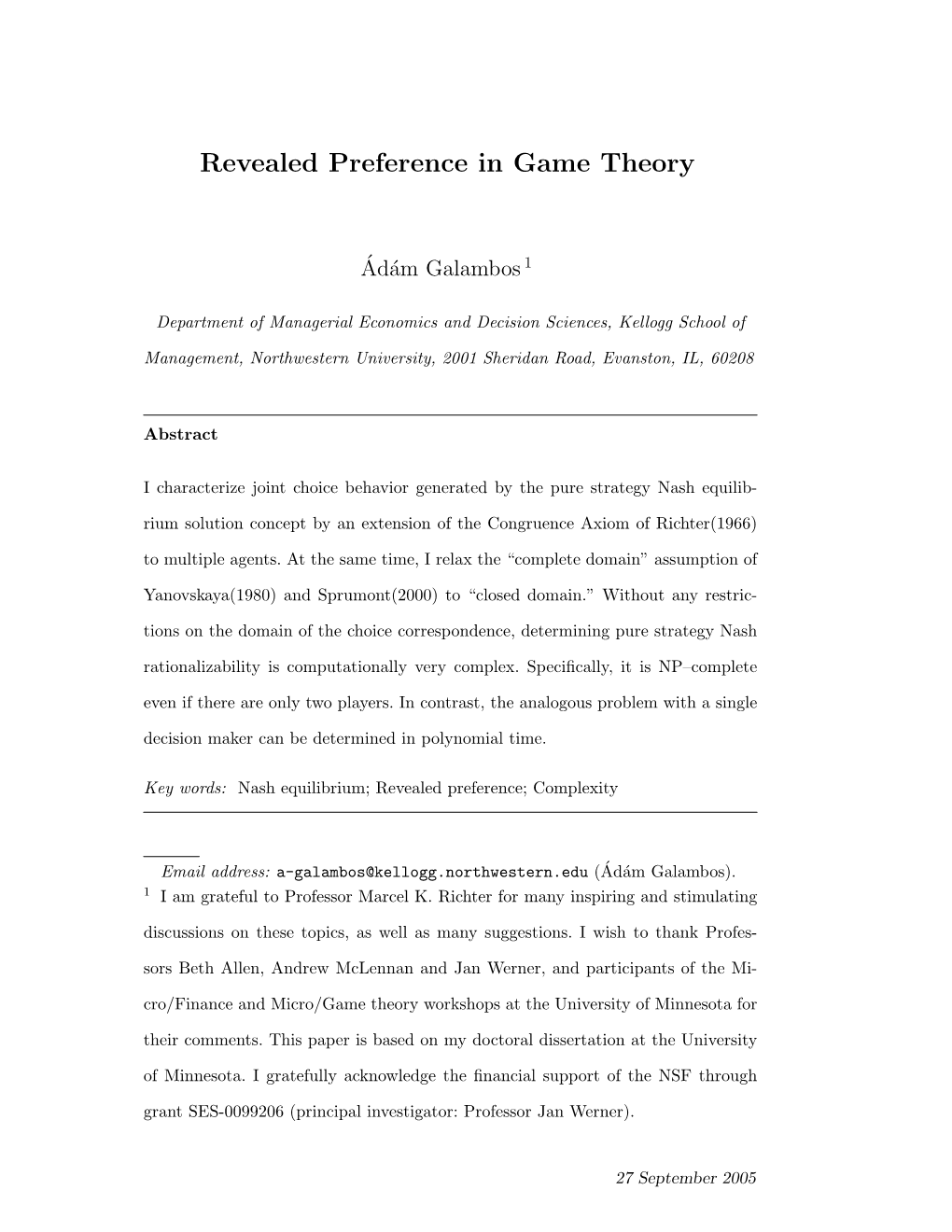 Revealed Preference in Game Theory