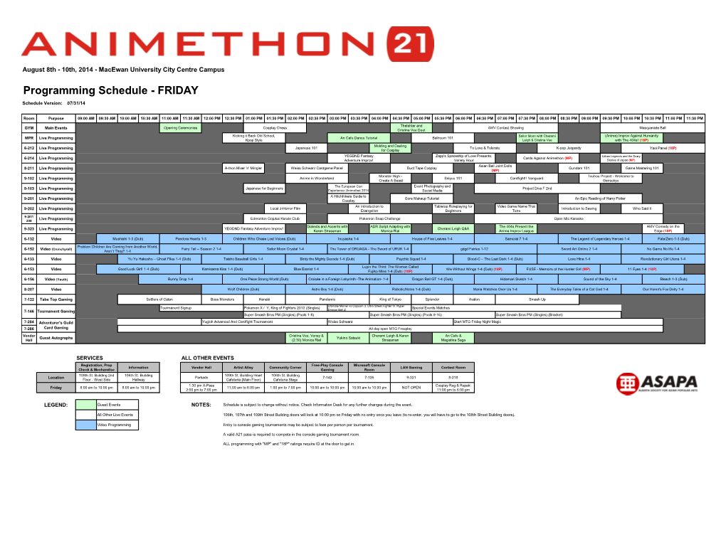 Programming Schedule - FRIDAY