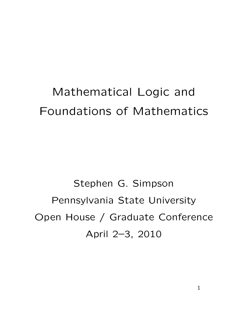 Mathematical Logic and Foundations of Mathematics