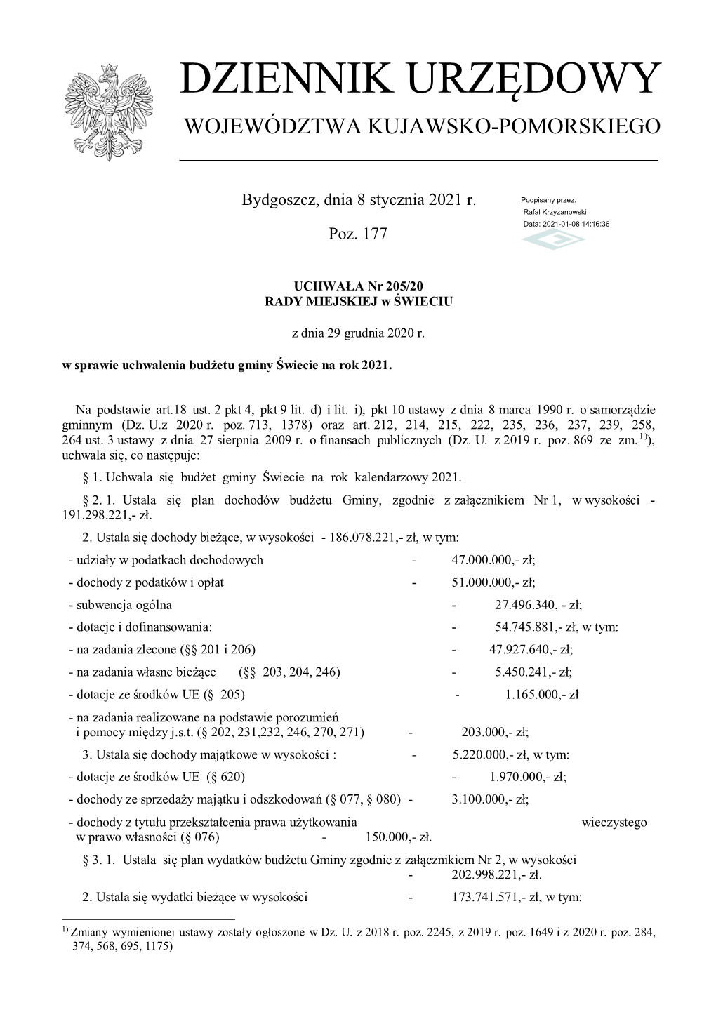 Uchwała Nr 205/20 Z Dnia 29 Grudnia 2020 R