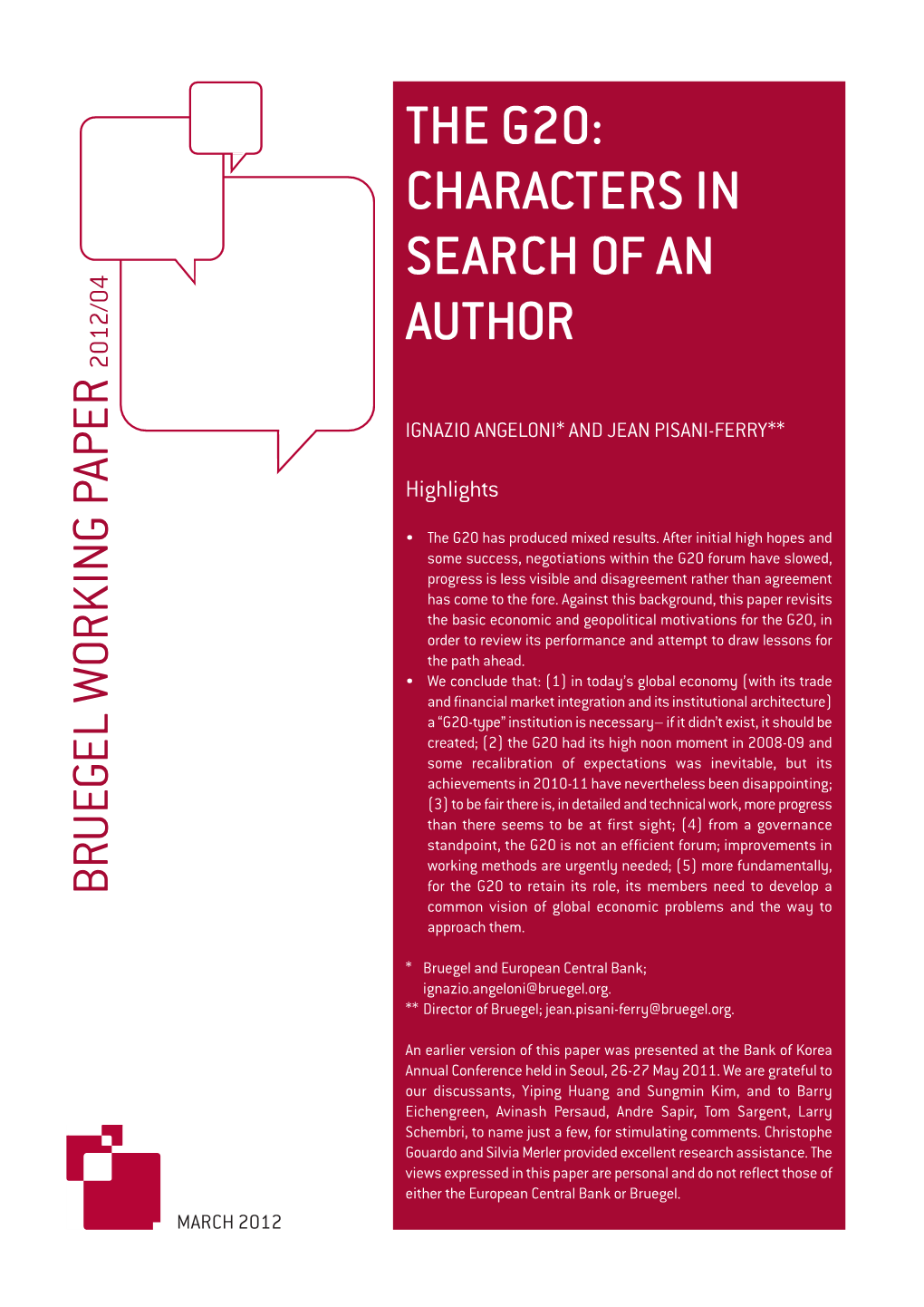 The G20: Characters in Search of an Author 2012/04