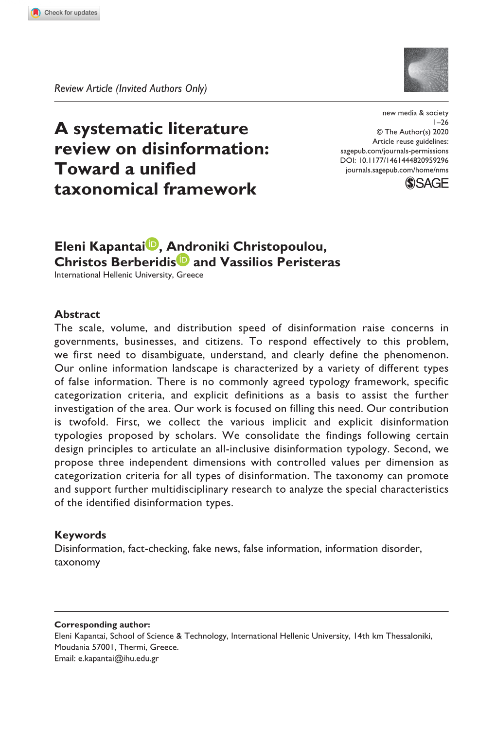 A Systematic Literature Review on Disinformation