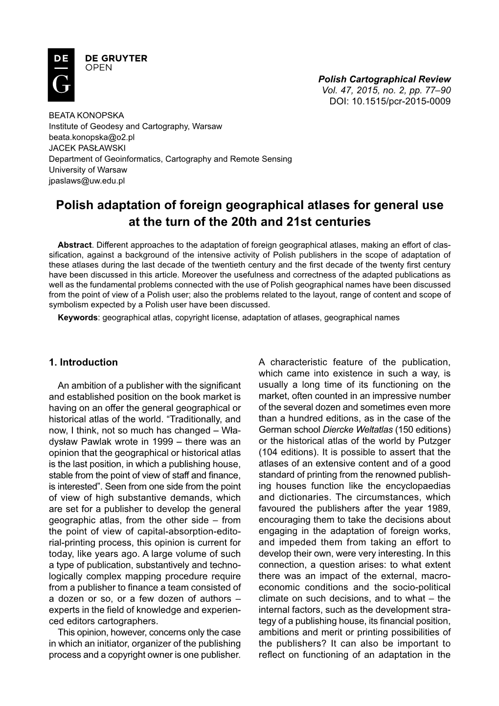 Polish Adaptation of Foreign Geographical Atlases for General Use at the Turn of the 20Th and 21St Centuries