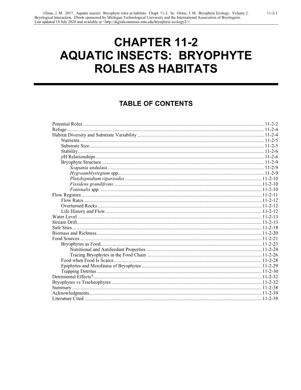 Aquatic Insects: Bryophyte Roles As Habitats
