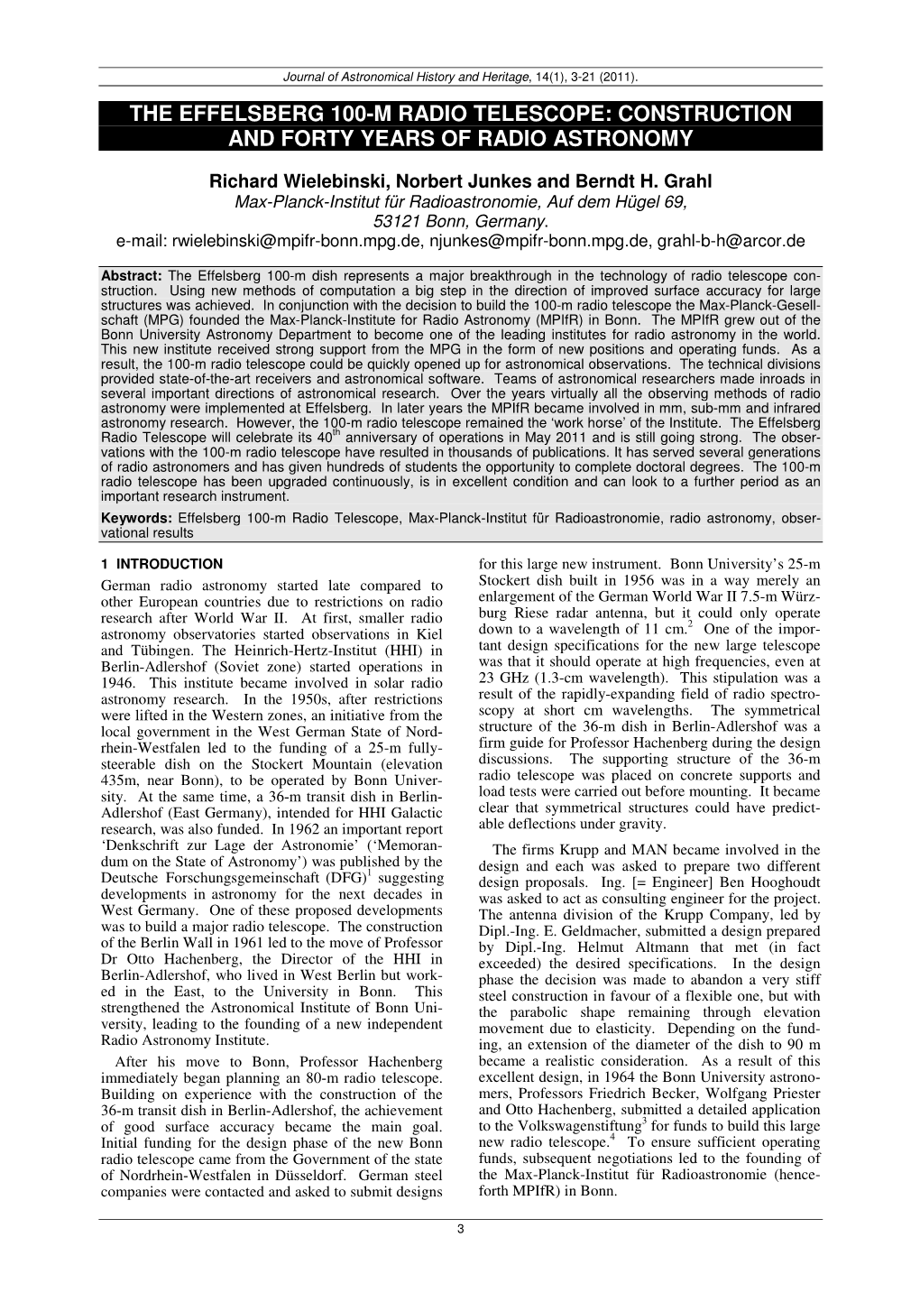 The Effelsberg 100-M Radio Telescope: Construction and Forty Years of Radio Astronomy