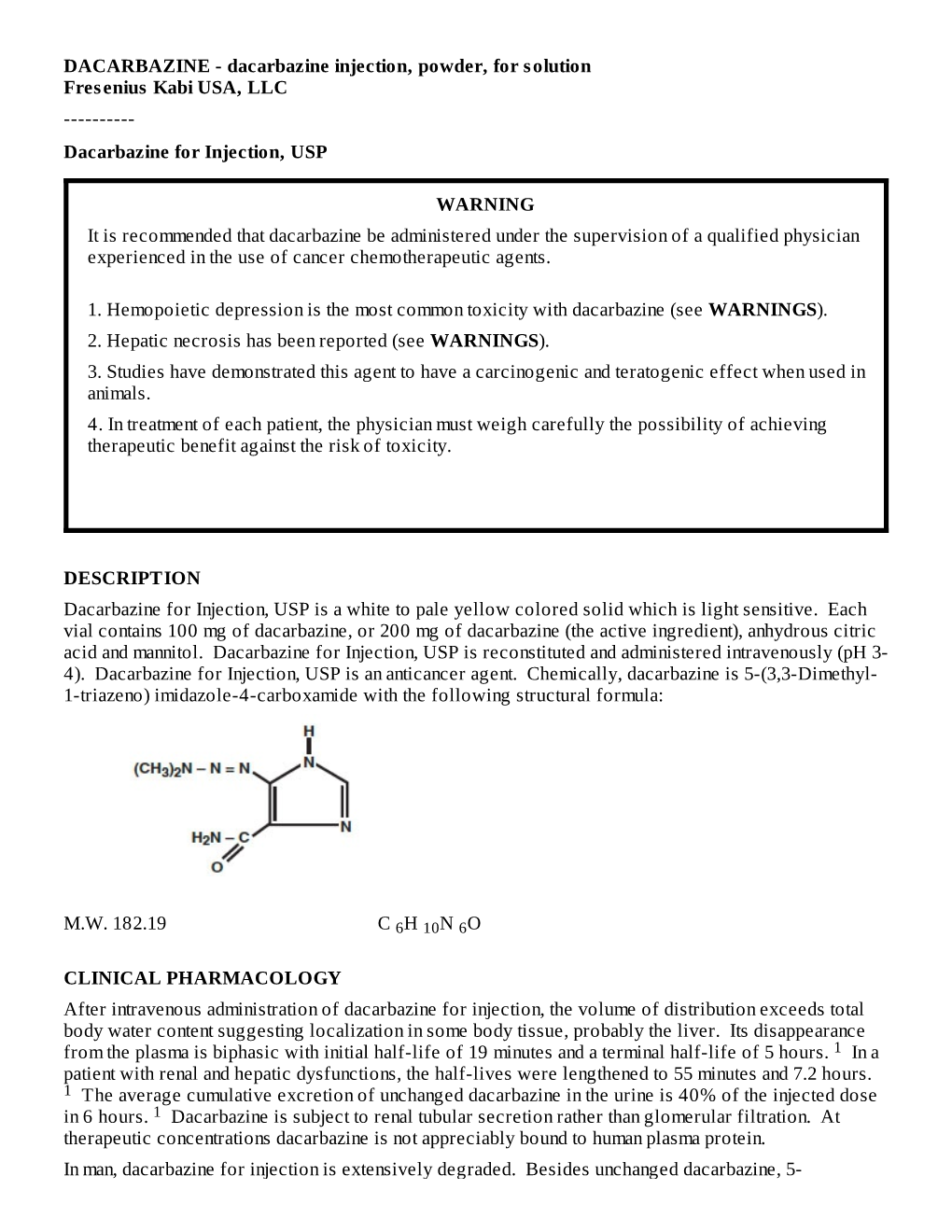 Dacarbazine for Injection, USP