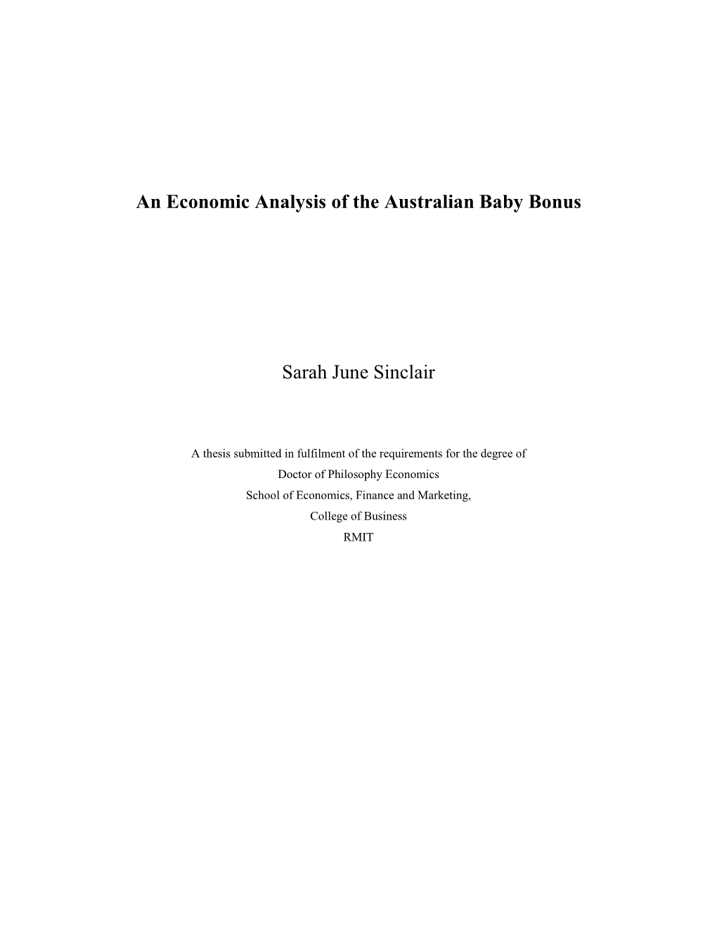 An Economic Analysis of the Australian Baby Bonus Sarah June