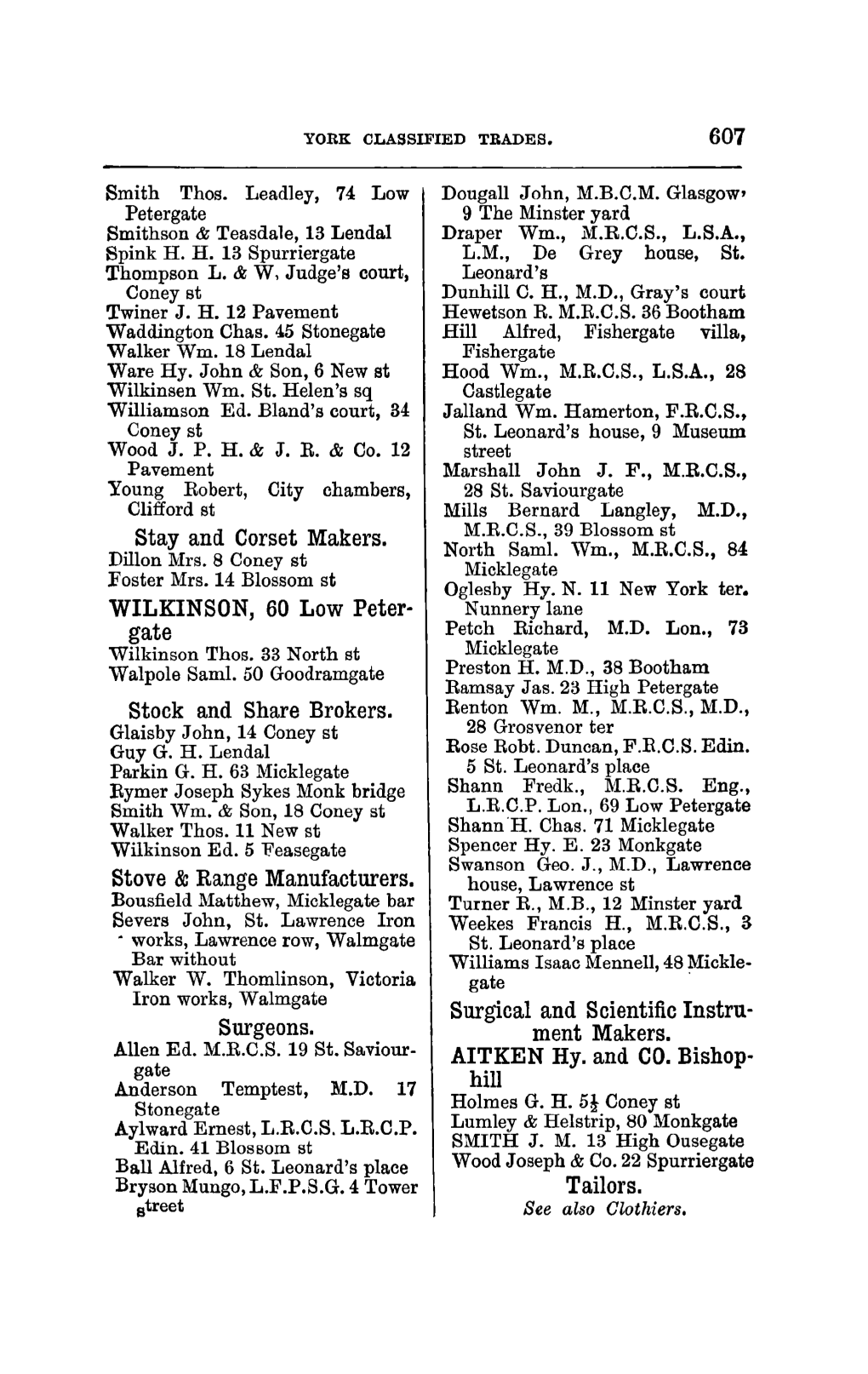 Stay and Corset Makers. WILKINSON, 60 Low Peter- Gate Stock And