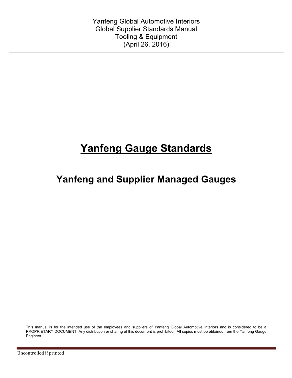 Yanfeng Gauge Standards