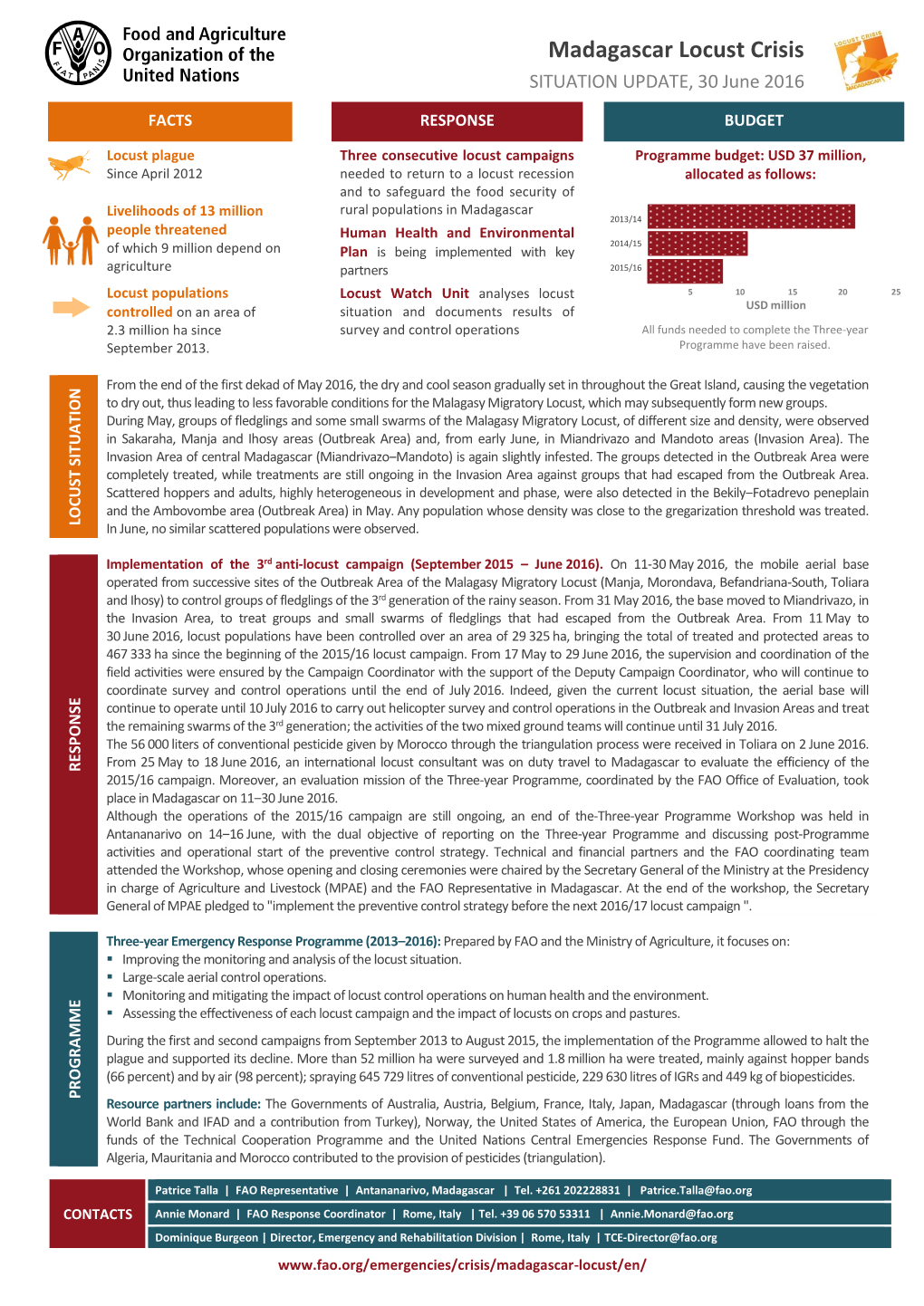 SITUATION UPDATE, 30 June 2016