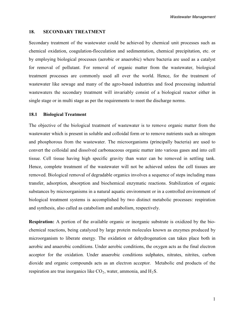 Biological Waste Water Treatment