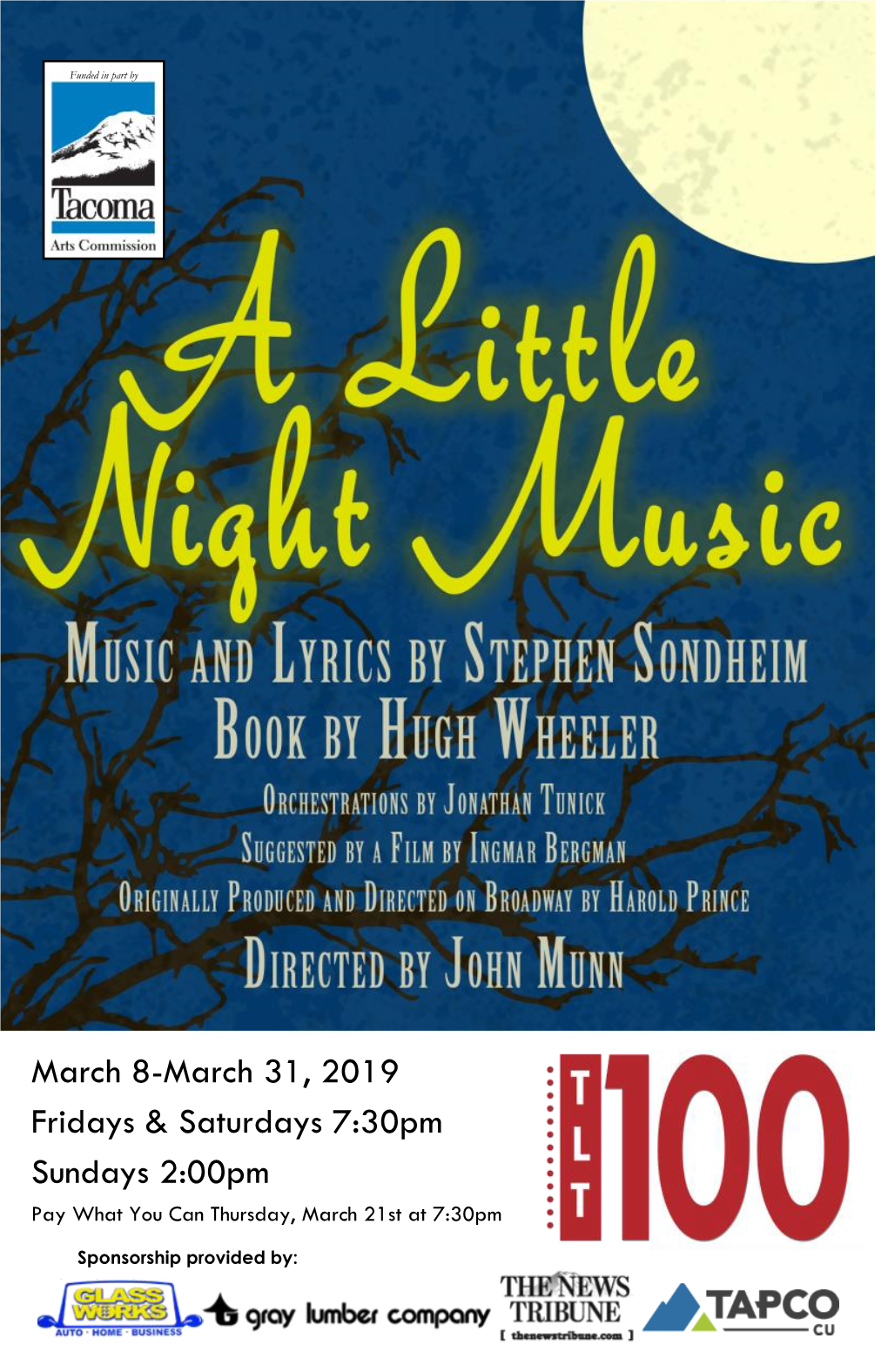 March 8-March 31, 2019 Fridays & Saturdays 7:30Pm Sundays 2:00Pm