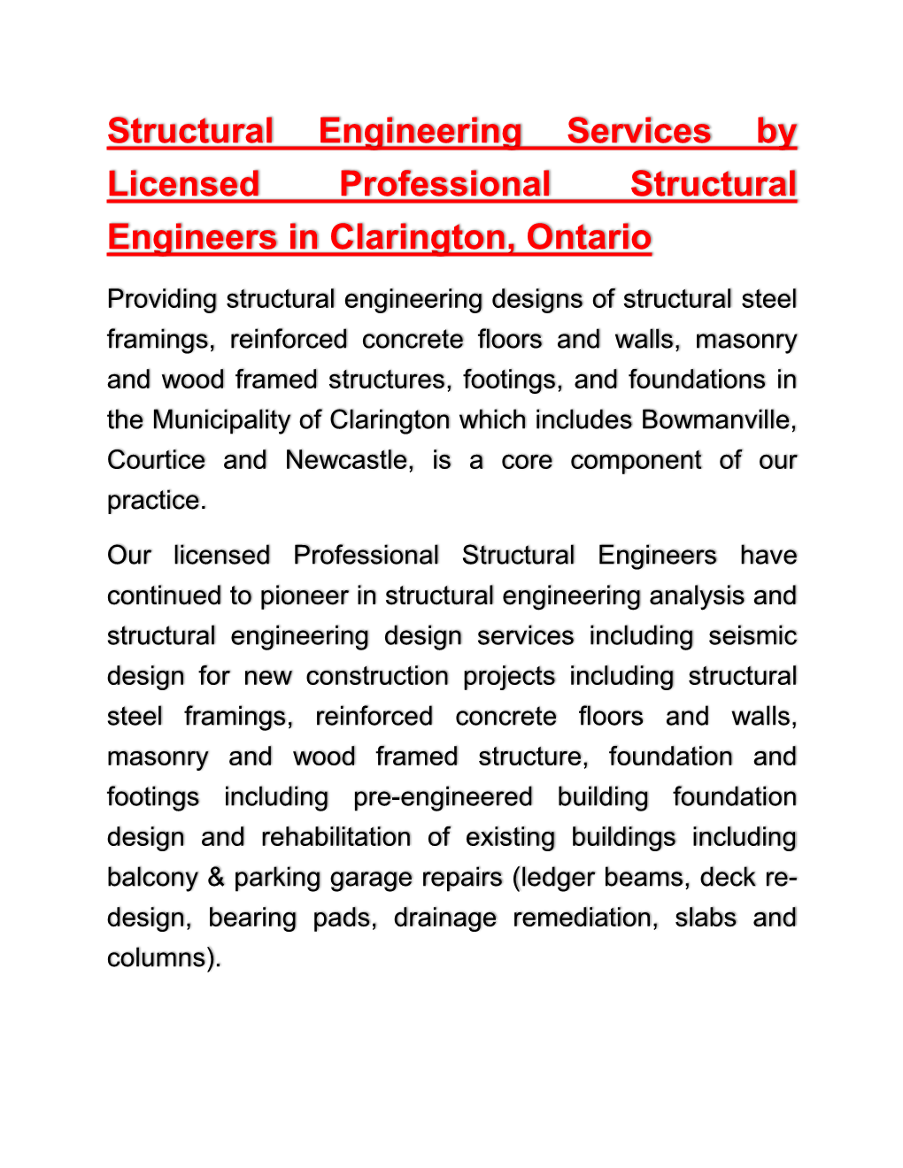 Structural Engineering Services by Licensed Professional Structural Engineers in Clarington, Ontario