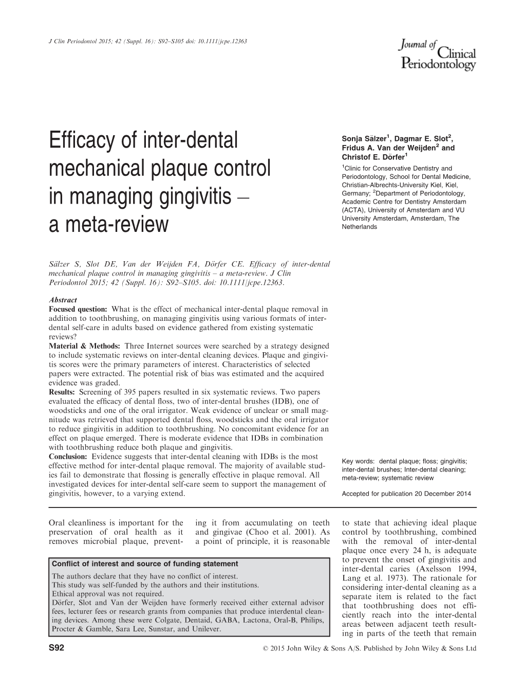 Dental Mechanical Plaque Control In&#Xa0