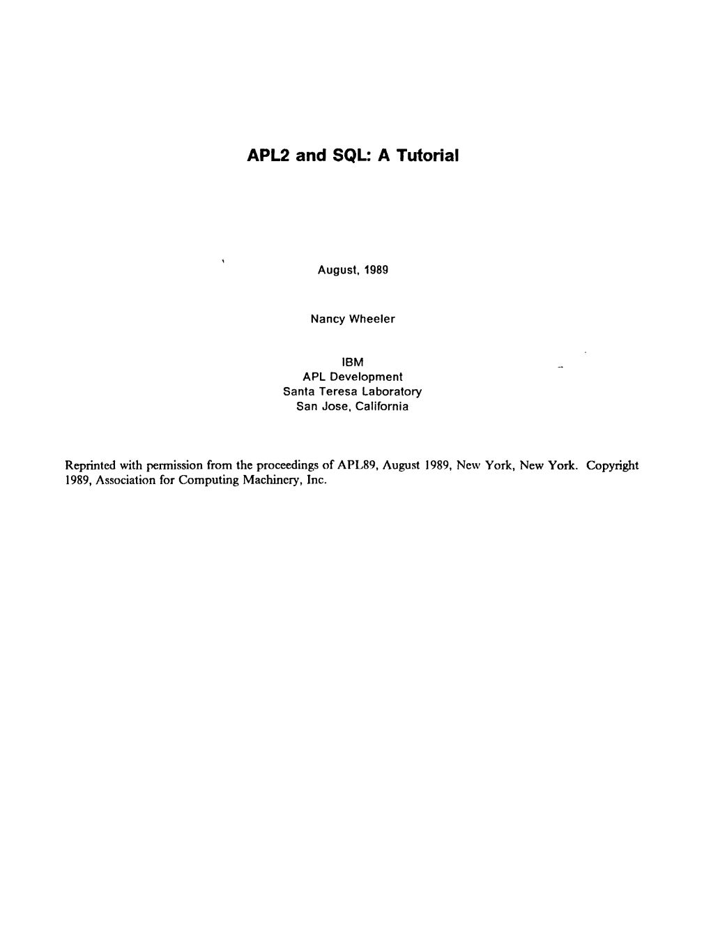 APL2 and SQL: a Tutorial