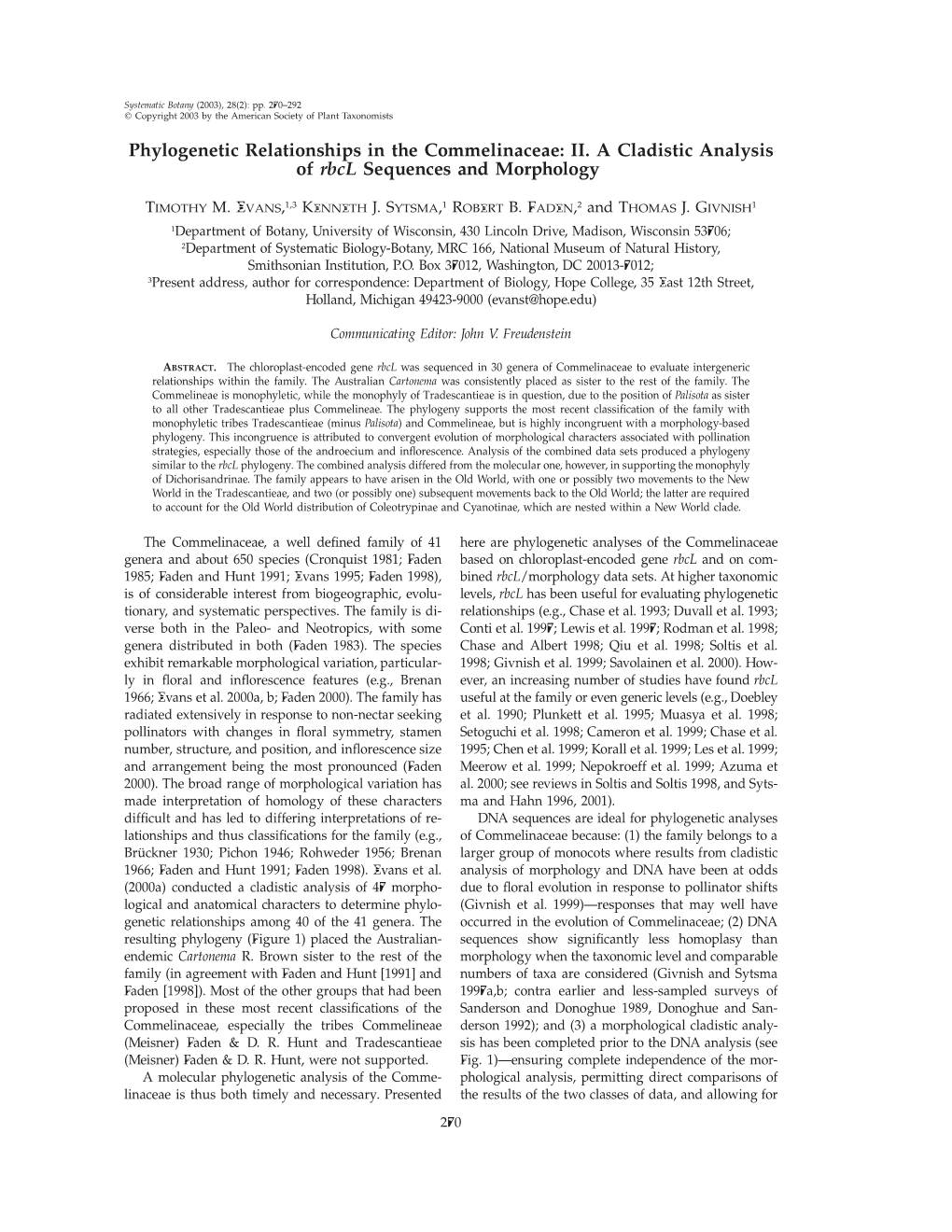 II. a Cladistic Analysis of Rbcl Sequences and Morphology