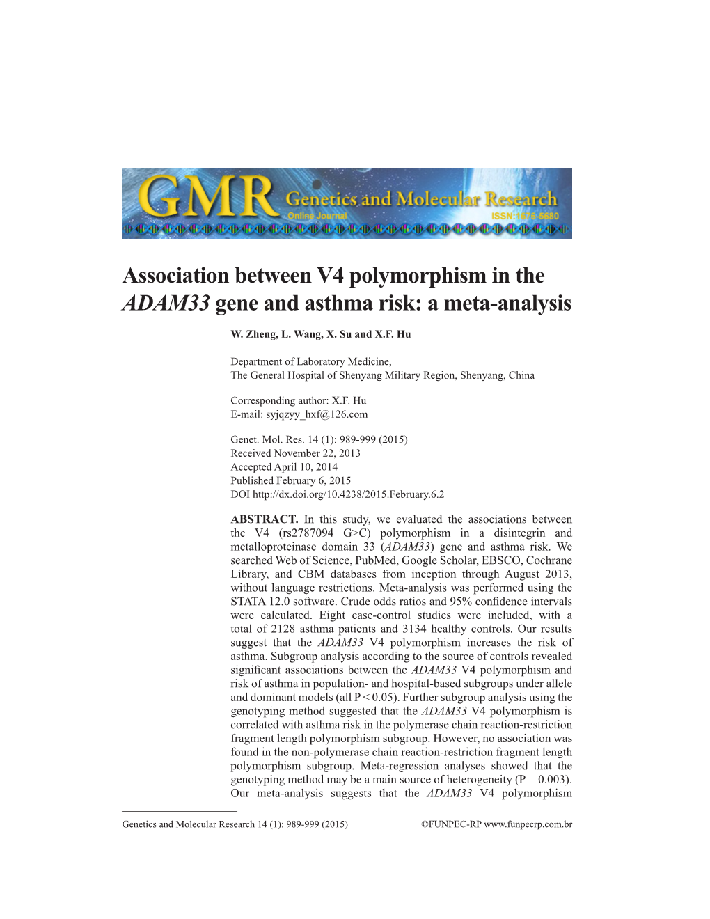 Association Between V4 Polymorphism in the ADAM33 Gene and Asthma Risk: a Meta-Analysis