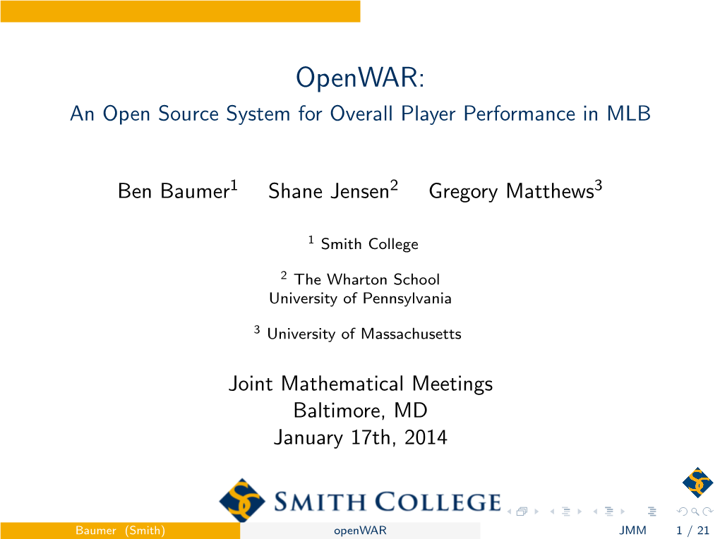 Openwar: an Open Source System for Overall Player Performance in MLB