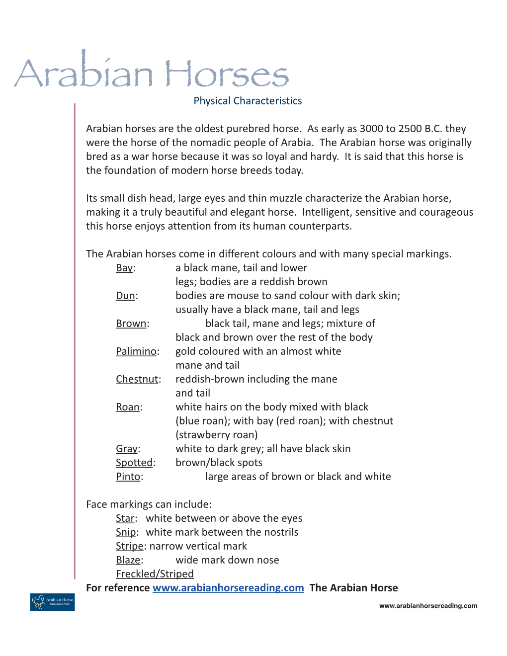 Arabian Horsesphysical Characteristics