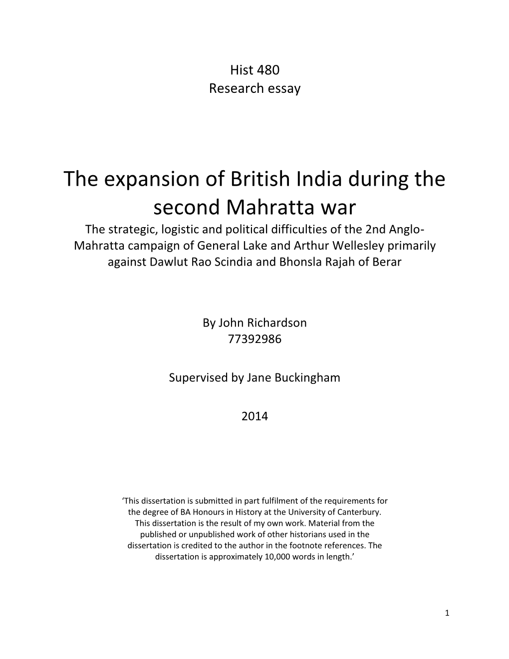 The Expansion of British India During the Second Mahratta