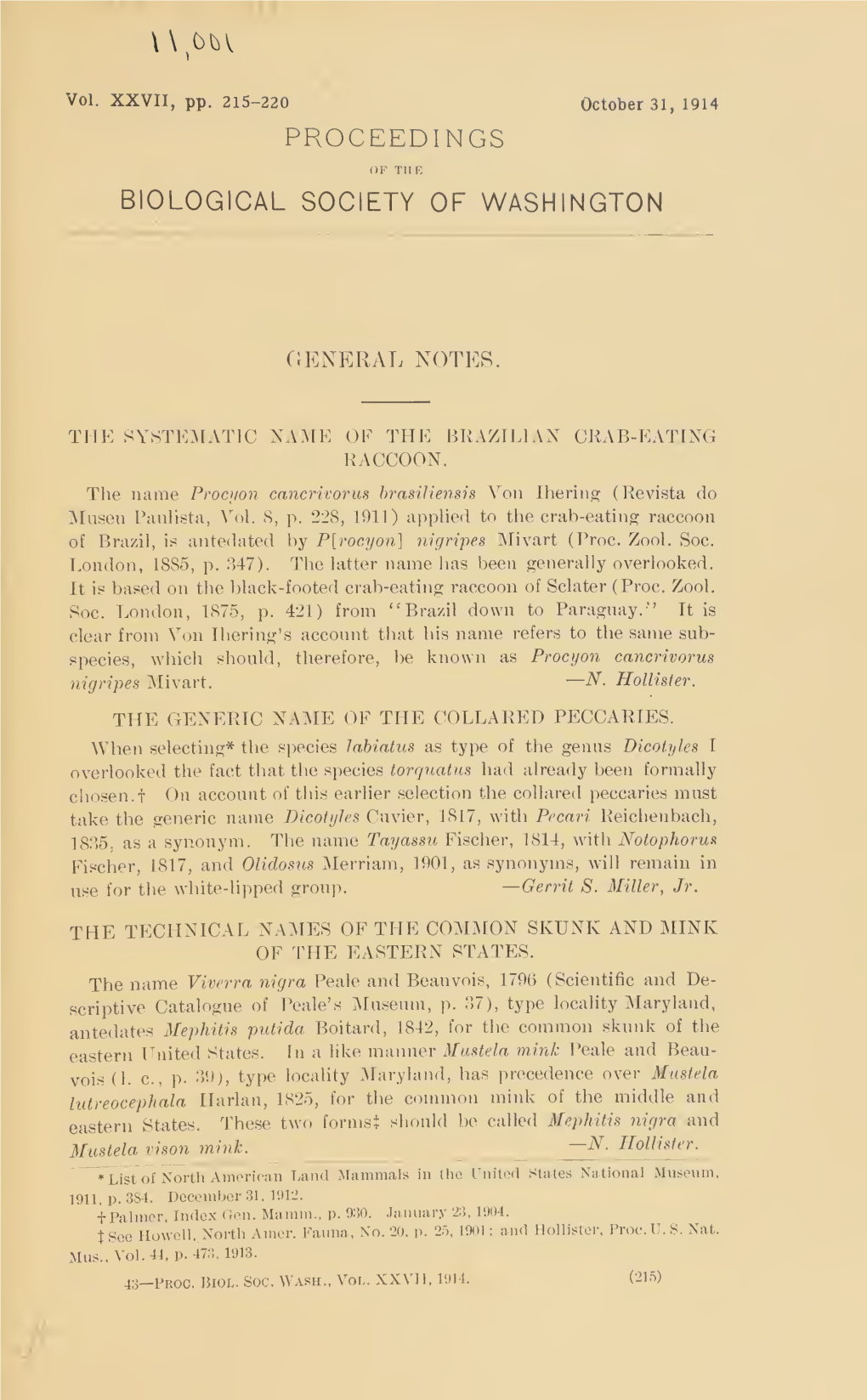 Proceedings of the Biological Society of Washington