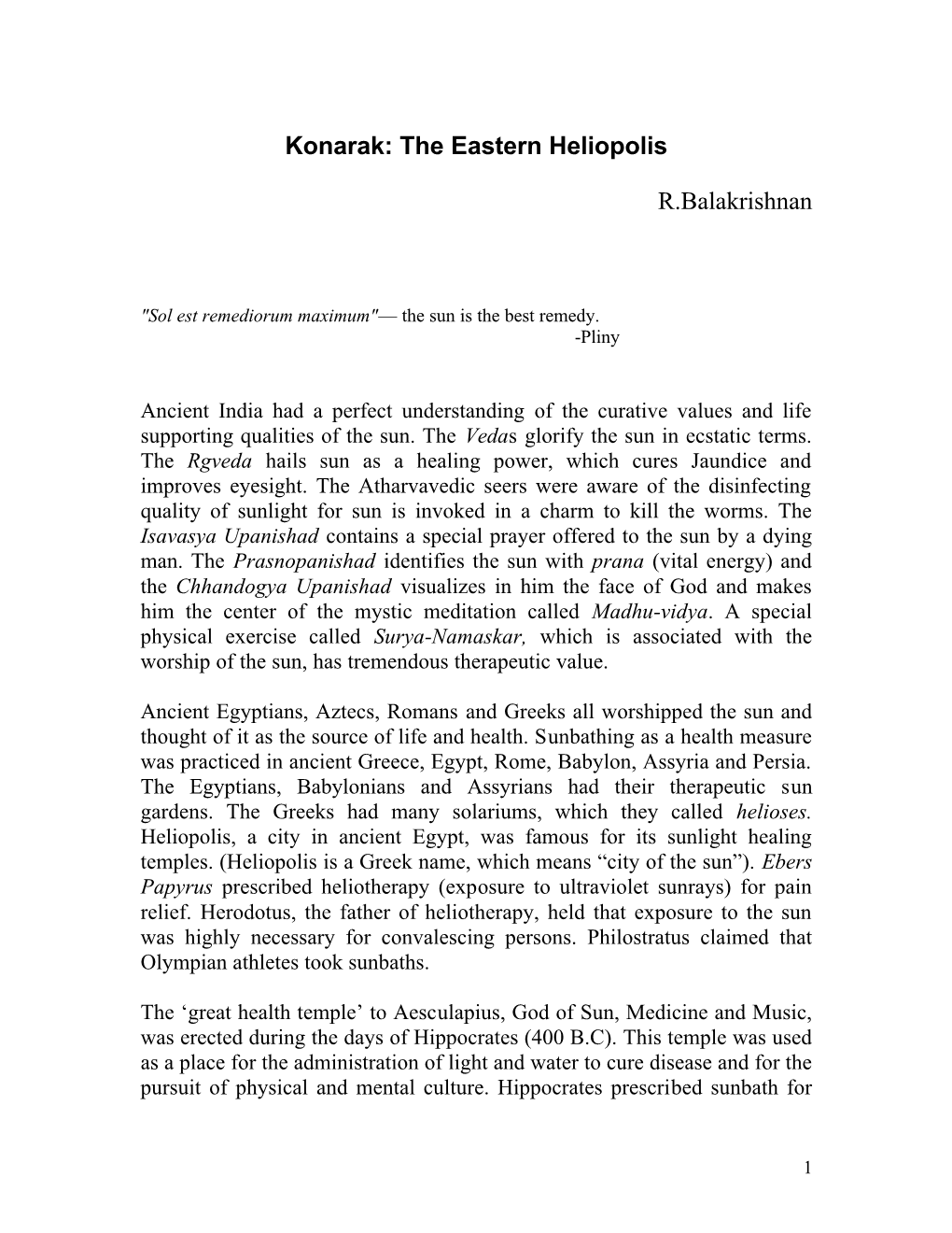 Konarak: the Eastern Heliopolis R.Balakrishnan