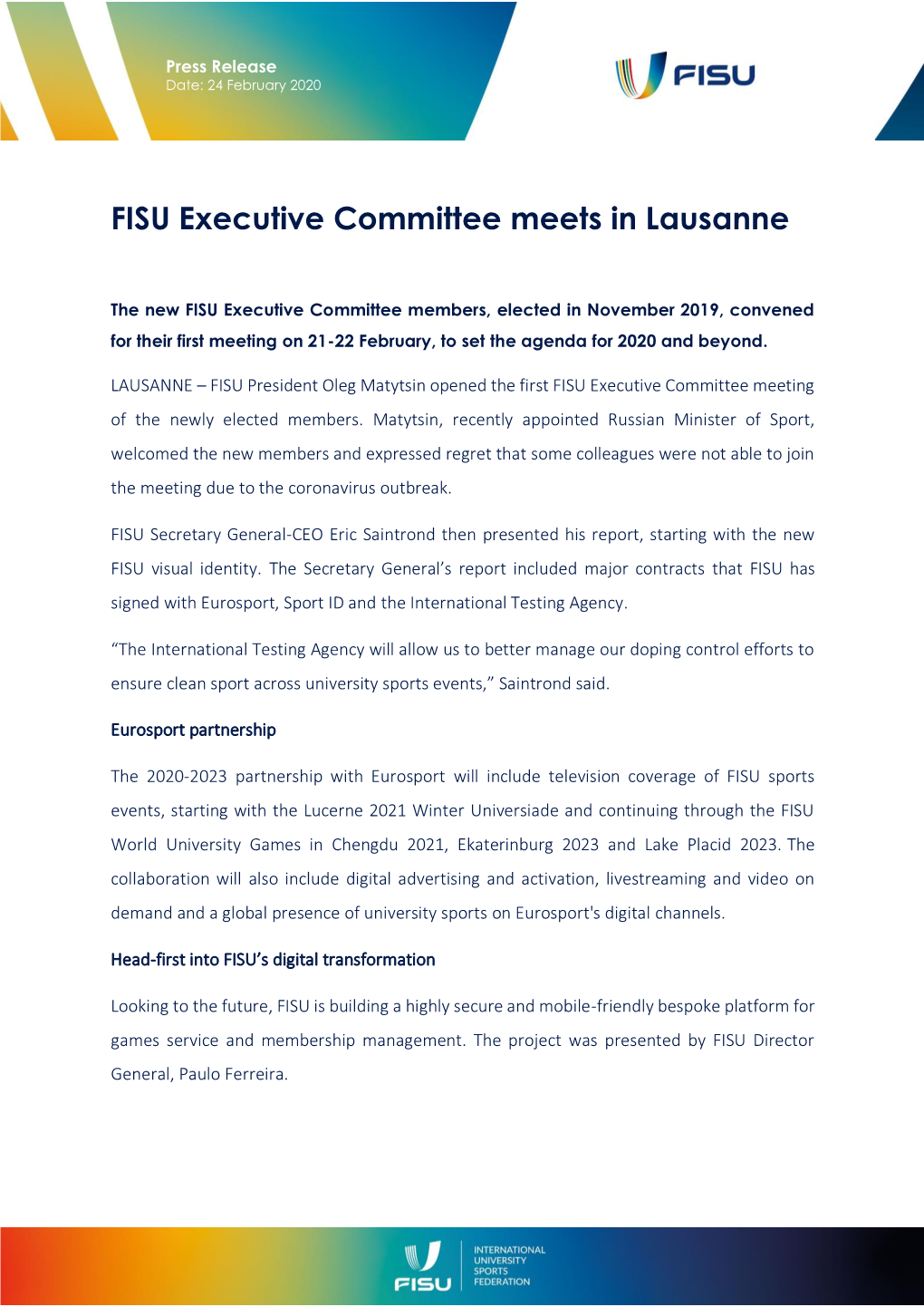 FISU Executive Committee Meets in Lausanne