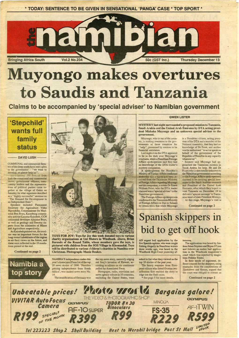 Muyongo M.Akes Overtures to Saudis and Tanzania Claims to Be Accompanied by 'Special Adviser' to Namibian Government