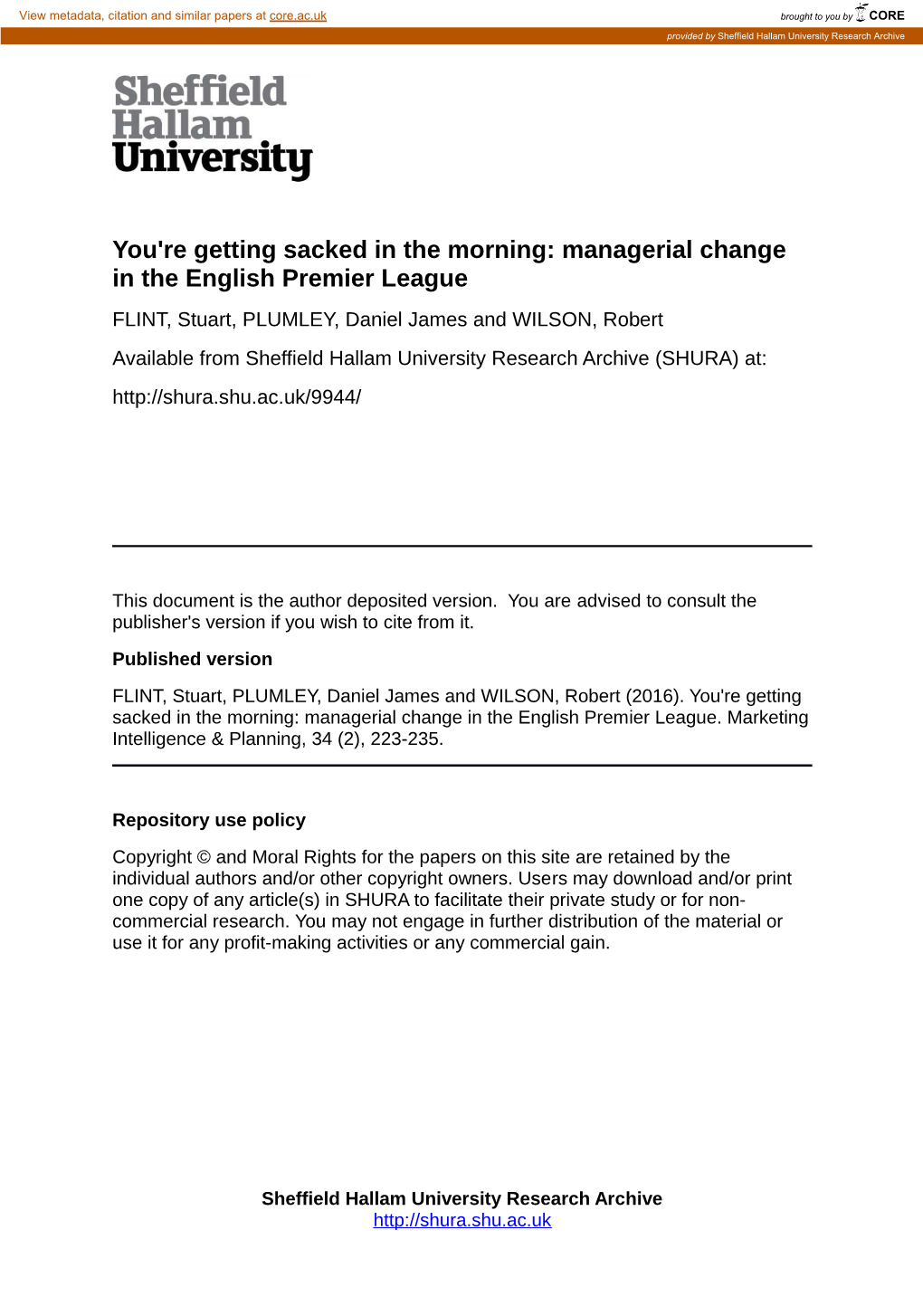 Managerial Change in the English Premier League