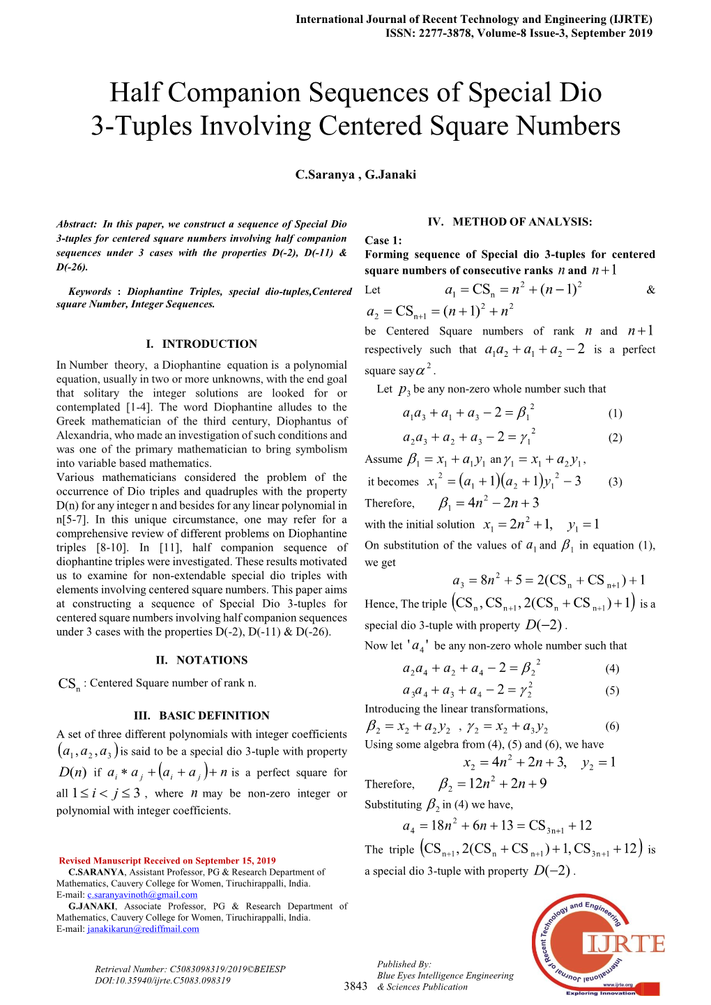 Half Companion Sequences of Special Dio 3-Tuples Involving Centered Square Numbers