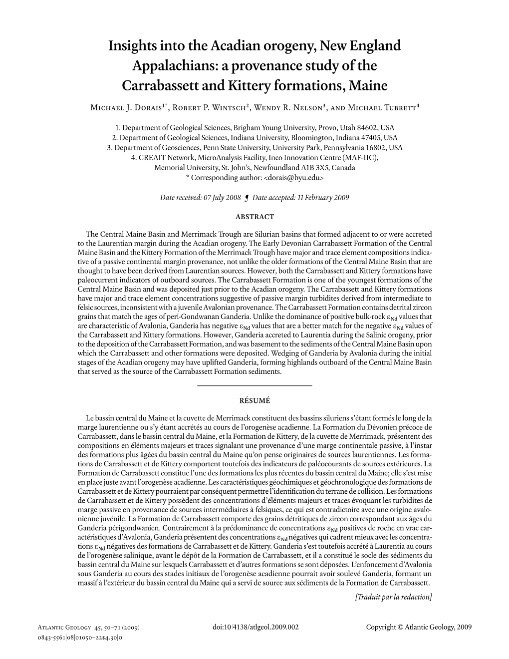 Insights Into the Acadian Orogeny, New England Appalachians: a Provenance Study of the Carrabassett and Kittery Formations, Maine