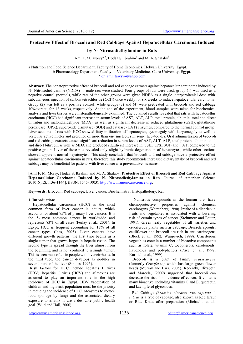 1136 Protective Effect of Broccoli and Red Cabbage Against