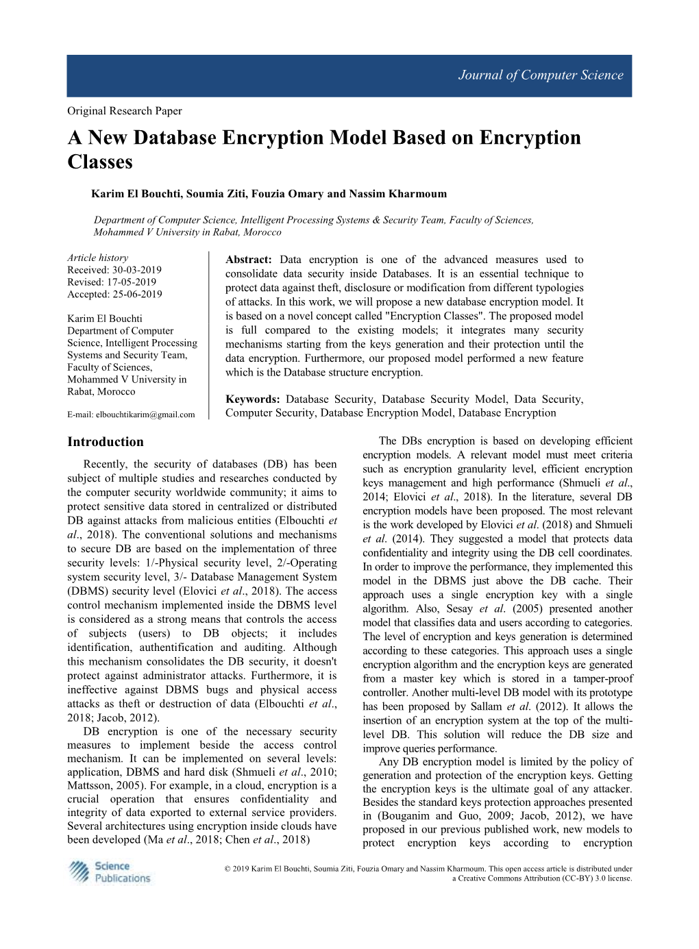 A New Database Encryption Model Based on Encryption Classes