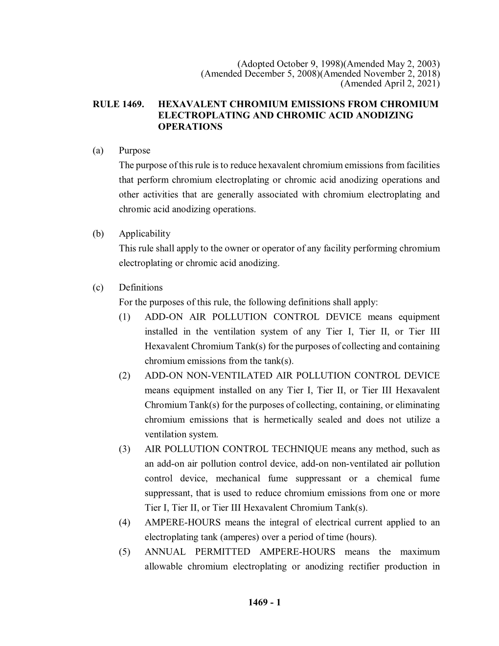 Rule 1469 Hexavalent Chromium Emissions from Chromium